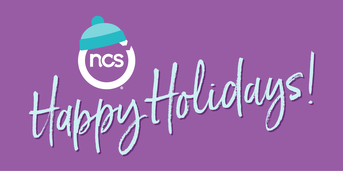 Happy holidays note from NCSolutions, with logo wearing winter hat.
