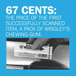 67 cents: The price of the first successfully scanned item, a pack of Wrigley’s chewing gum.