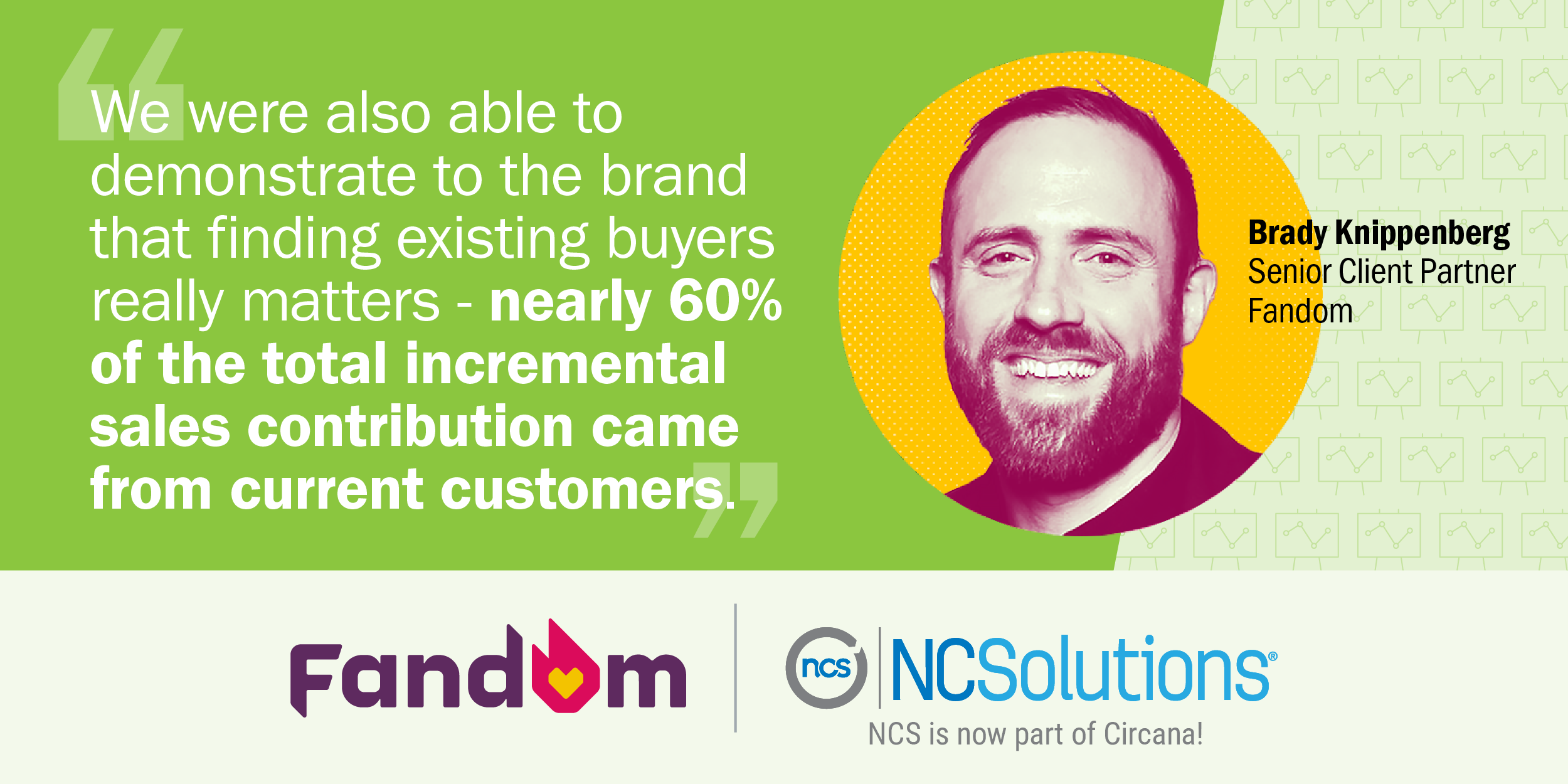 Brady Knippenberg with his headshot and a quote from the article; Fandom and NCSolutions logos featured on the bottom of the image.