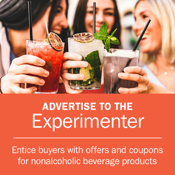 Advertise to the experimenter; Entice buyers with offers and coupons for nonalcoholic beverage products